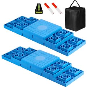 RV Leveling Blocks - 12 Pack Heavy Duty Camper Leveling Blocks with Handbag and T-Shaped Bubble Level - Anti-Slip Design Stabilizer Jack Pads for Camper Travel Trailer