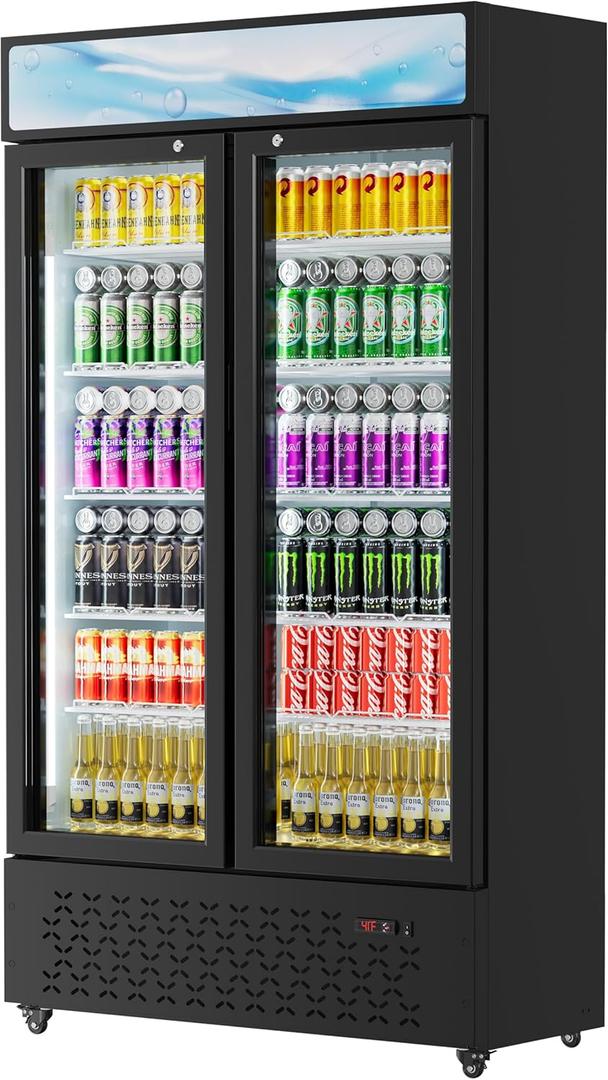 Beverage Cooler Commercial Refrigerator 30.3 Cu.Ft. Glass Door Display Refrigerator with LED Light, 10 Shelves, Display Commercial Beverage Refrigeratorfor Restaurant Cafe Bar Store (30.3 Cu.Ft.)