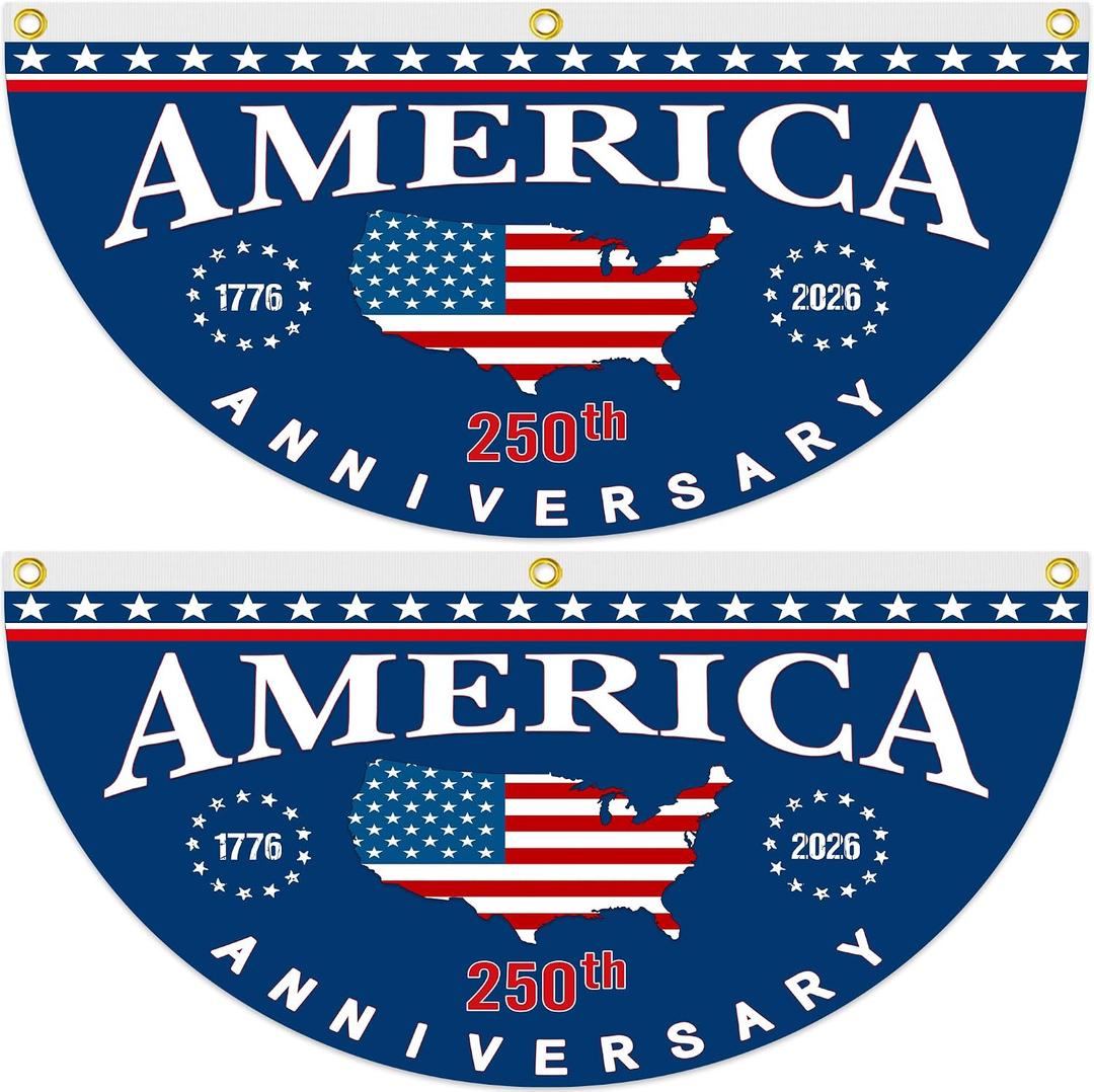 2pcs 250th Anniversary Usa Flags 1.5x3 Ft 250 Year Fan Flag 1776-2026 Patriotic Birthday Bunting for Outside Yard Porch Indoor Outdoor Fence Decor