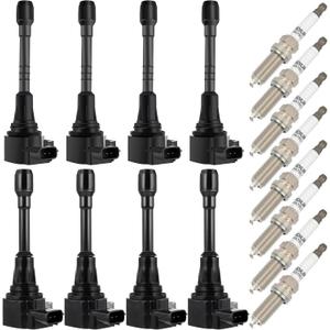 OCPTY Ignition Coil Pack and Spark Plugs Fits 2011-2013 for INFINITI QX56 5.6L/V8,2017-2020 for Nissan Armada 5.6L/V8#UF677 Set of 8 Ignition Coils with 8 Iridium Spark Plugs 3-Pins
