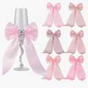 Valentine's Day Tie Bows Pastel Satin Ribbon Bows with Twist Tie Craft for Valentine's Gift Wrapping Wedding Birthday (48pcs, 5 x 7 Inch Pink)