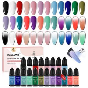 JODSONE 20 Colors Airbrush Gel Nail Polish Set for Nail Gradients No Dilution Gel Nail Polish DIY Various Patterns Nail Art Design Salon Kit Girls Holiday Gifts