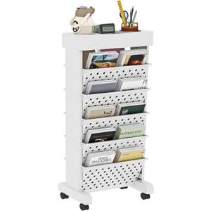 6 Tier Rolling Utility Cart Multi-Functional Movable Storage Book Shelves with Lockable Casters for Study Office Classroom, White