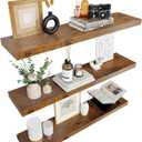 Colima Floating Shelves for Wall Brown Wood Shelf for Bedroom, 36 Inch Wall Mounted Floating Shelves for Bathroom Living Room Kitchen Office, 1.3" Thick Floating Book Shelves for Wall, Set of 3