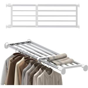 Hershii Tension Shelf Expandable Rod Closet System Heavy Duty Clothes Hanger Adjustable DIY Storage Organizer Shoe Rack