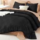 Litanika Oversized Queen Comforter Black, 3 Pieces Tufted Boho Farmhouse Bedding Comforter Set, Lightweight Fluffy All Season Comforter Set (98x98In Comforter & 2 Pillowcases)