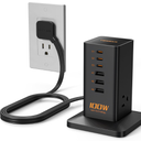 TESSAN Charging Station PD 100W, TESSAN 9-in-1 USB C Power Strip for iPhone 17/16/15, MacBook, Tablet, Desktop Phone Fast Charger with 3 AC, 3 USB-A Ports, Home Drom Office Accessories