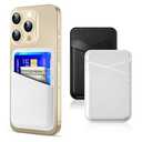 SHANSHUI Phone Wallet Stick on, 2 Pack Premium Leather Credit Card Holder for Phone, Ultra Slim Adhesive Phone Card Holder Compatible with iPhone, Most Smartphones Black White