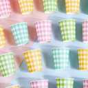 120pcs 9oz Summer Colored Paper Cups Gingham Party Paper Drinking Cups,4 Colors Disposable Plaid Paper Cups Pink Blue Yellow Green Plaid Cups for Wedding Birthday Decoration Baby Shower Picnic