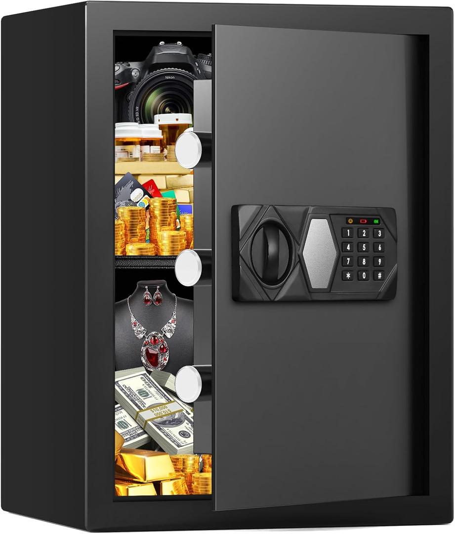 3.2 Cub Fireproof Safe for Home Use, Home Safes Box with Spare Keys and Alarm System, Anti-Theft Fire Proof Safe for Home Business Office