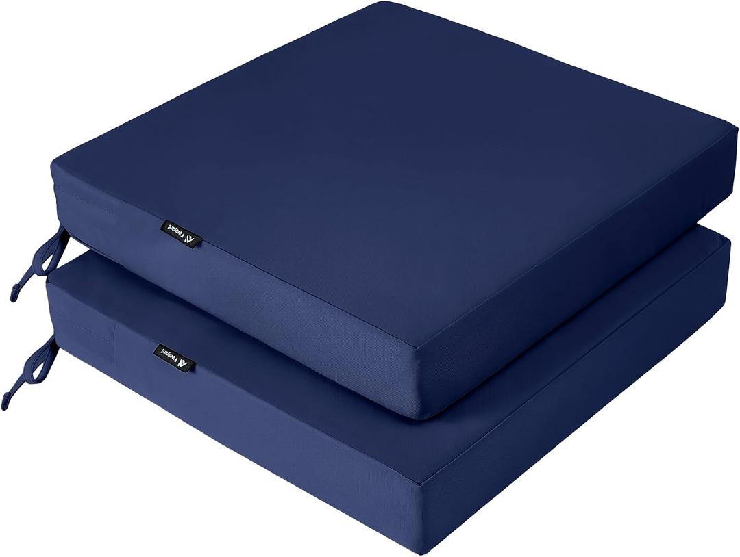 Favoyard Patio Chair Cushions 20 x 20 x 3 Inch Waterproof Outdoor Seat Cushions for Patio Furniture 3-Year Color Fastness Garden Sofa Couch Pads with Handle & Adjustable Straps Set of 2, Blue