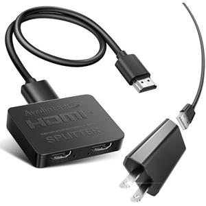 avedio links 4K HDMI Splitter 1 in 2 Out Mirror only[with 4 Ft HDMI Cable and Power Adapter], HDMI Splitter for Dual Monitors Not Extend Different Screen, Support Full HD 1080P 3D for Fire Stick