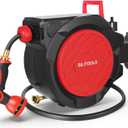 BILITOOLS Retractable Garden Hose Reel 5/8" x 50 ft Wall Mount Auto Rewind | Water Hose Reel for Outside, Any Length Lock, 10-Pattern Nozzle, Hybrid Hose, Aluminum Shaft, 180 Swivel Wall Mount