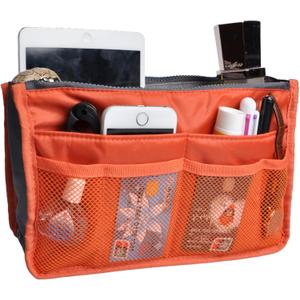 Vercord Purse Organizer Insert for Handbags Bag Organizers Inside Tote Pocketbook Women Nurse Nylon 13 Pockets Orange Medium