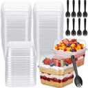 LemonRoad 50 Pack 8oz Plastic Dessert Cups with Lids and Spoons Square Yogurt Parfait Cup Mini Cake Cups Tiramisu Container Disposable Small Dessert Bowls for Pudding Fruit Cupcakes Parfait (Clear)