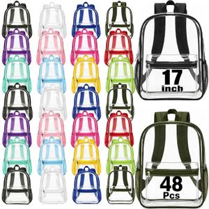 48 Pack Clear Backpack Bulk,17 inch Heavy Duty School Backpack 12 Colors