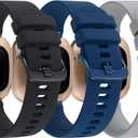 3-Pack Sport Bands Compatible with Fitbit Versa 4/Versa 3/Sense 2/Sense Band, Classic Soft Silicone Replacement Wristband Strap Accessories for Women Men(Black/Midnight Blue/Gray)