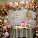 Aumeko 8x6ft Once Upon a Time Backdrop Pink Floral Gold Castle Princess Fairytale Birthday Party Decoration Girls First Birthday Party Photobooth Backdrop Supplies Cake Table Decorations