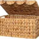 StorageWorks Wicker Basket with Scalloped Edge Lid, Water Hyacinth Basket with Built-in Handles, Handwoven Wicker Box for Living Room, 15" L x 11 " W x 7" H