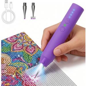 Wireless Vacuum Diamond Art Pen with Light, Long-Lasting Rechargeable Diamond Painting Pen With Extra Tips for Painting Accessories, Low Noise for DIY Craft Lover