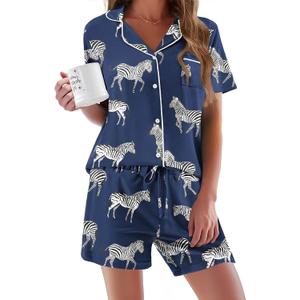 Ekouaer Pajamas Set for Women Short Sleeve Sleepwear Button Down Pjs Soft 2 Piece Lounge Sets XS-XXXL (L)