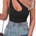 SAUNGKUAI Women's Sexy One Shoulder Sleeveless Cutout Thong Bodysuit Tank Top Body Suits V Backless Tummy Control Shapewear L, Black