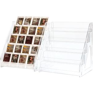 5 Tier Card Stand, 2 Pack Clear Card Display for Greeting Cards, Postcards, Stickers,Sports Cards,Trading Card,Tiered display rack,Retail Photos Shelf for Vendors Craft Collection Show (2Pack-5Tier)