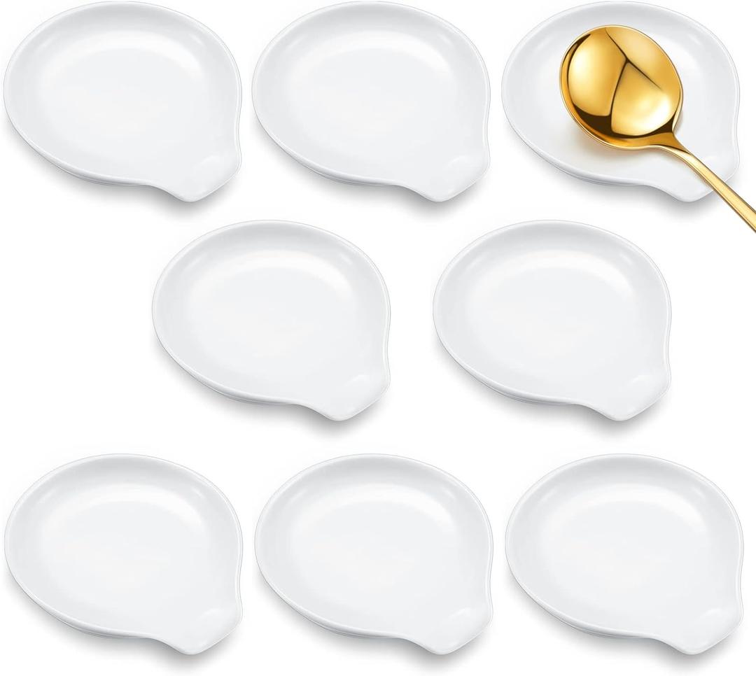 Irenare 8 Pcs Ceramic Spoon Rest for Stove Top 3.74 x 3.54 Inch Porcelain Spoon Holder Utensil Rest Dishwasher Safe Cradle for Home Kitchen Accessories (White)
