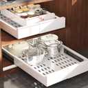 2 Pack Pull Out Cabinet Organizer Expandable Width(11"-16") and Depth(17"-24"),Slide Out Drawers with Raising Pad for Framed Cabinets,No Drill Roll Out Shelves for Kitchen,Bathroom,White