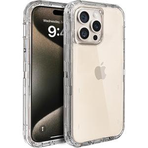 MAXCURY for iPhone 15 Pro Max Clear Case, Full Body Protection Heavy Duty Shock Absorption 3 in 1 Silicone Rubber with Hard PC Phone Case Cover for 15ProMax, No Buit in Screen Protector, No MagSafe