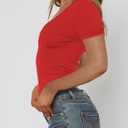 Women's Short Sleeve Sexy Lace V-Neck Summer Going Out 2025 Crop Tops Slim Fit Tees Trendy Y2k Clothing (M)