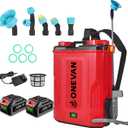 Battery Powered Backpack Sprayer 5.3 Gallon, 100 PSI Adjustable Pressure Electric Sprayer with 2X3.0A Batteries, Weed Yard Lawn Sprayer with Telescopic Wand, 5 Nozzles