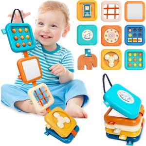 weirtoya Busy Board for 1 Year Old, Toddler Travel Toys for Toddler 1-3 Montessori Toys for 1 Year Old Travel Activities Cube Gifts for Baby Boy Girl My First Montessori Busy Board
