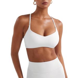 YEOREO Y Back Sports Bras for Women Padded Racerback Bra Paisely Light Impact Adjustable Straps Gym Workout Tops (Small, White)