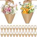 50Pcs Flower Bags for Bouquets, Floral Bouquet Holders with Handle, Flowers Sleeves for Boquet , Floral Kraft Paper Bags 13.8" x 7.5" - Sturdy Flower Wrapping Bag for Valentine's Day, Wedding, Birthday