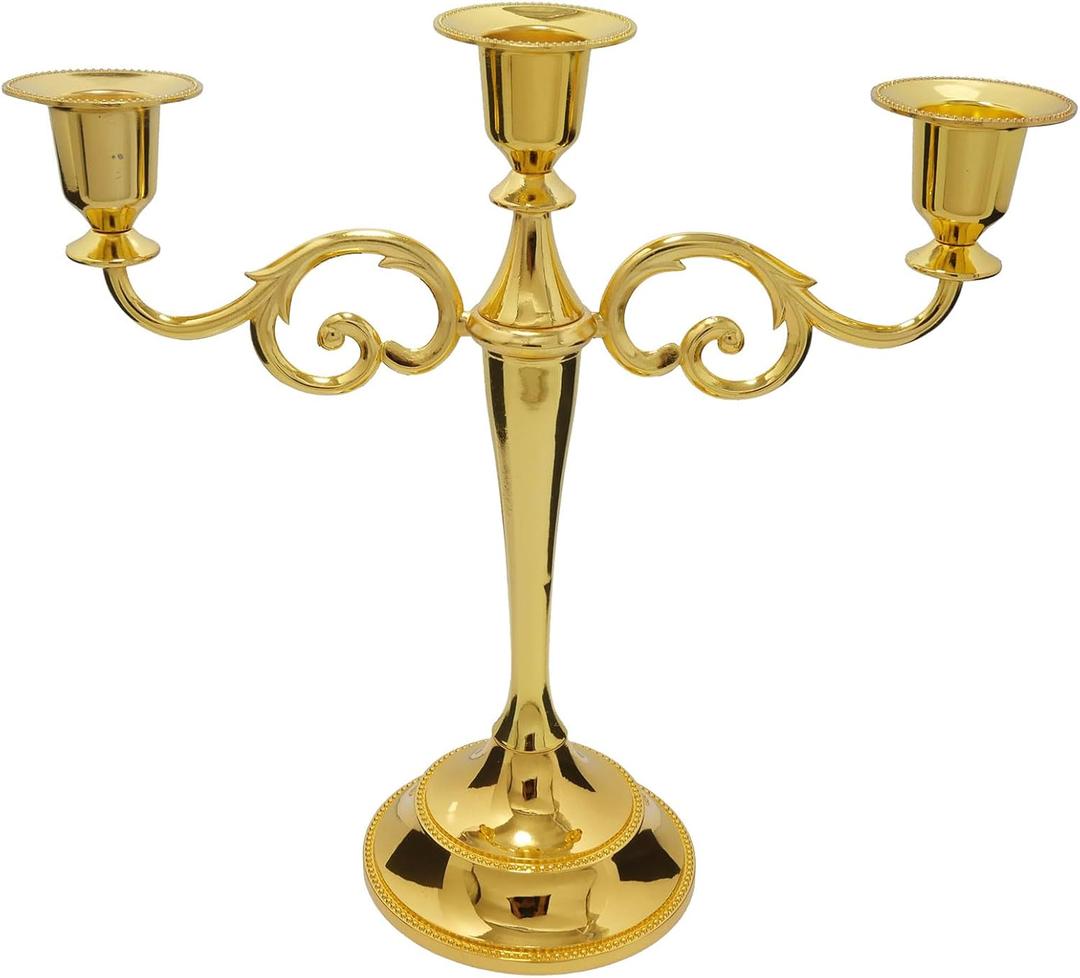 3 Candle Metal Candelabra  Candlesticks Holder for Formal Events, Wedding, Church, Holiday Dcor, Halloween  Taper Candle Holder Stand Centerpiece Elegant Decoration Piece for Table,Gold