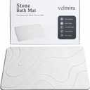 Stone Bath Mat, Quick Dry Shower Mat, Diatomaceous Earth Shower Mat, Non-Slip Hard Surface, Ultra Absorbent Bathroom Floor Mat for Tub, Entry, or Sink – 23.5" x 15.4", Gray White(Wave)