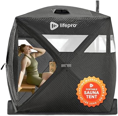LifePro ZenZone Portable Sauna Tent for Outdoor Use with Wood Stove - Foldable Steam & Dry Heat Therapy Tent for Relaxation - Includes Rocks, Gloves, Gauge - Ideal for Camping, Backyard, Home Gym