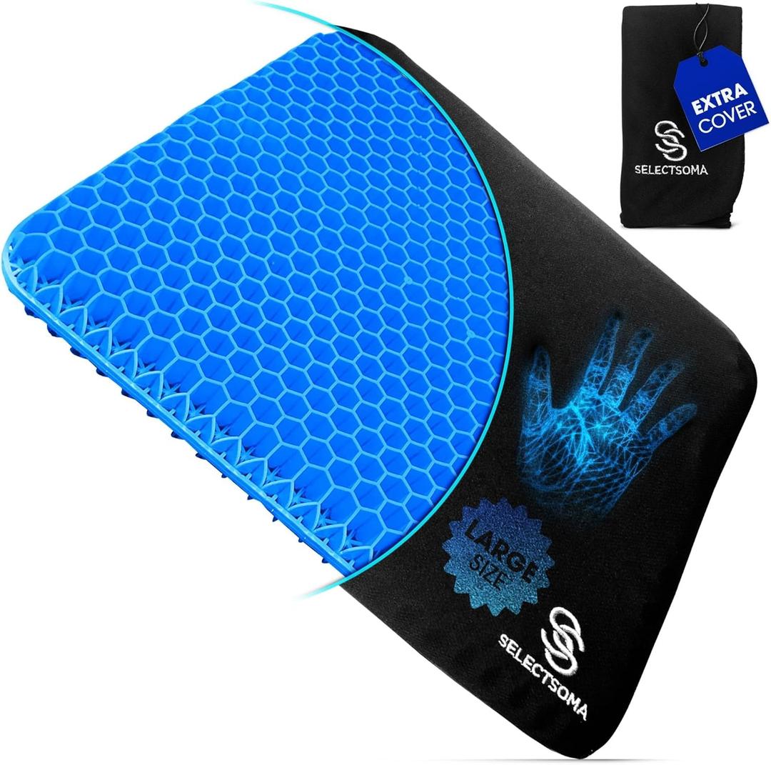SelectSoma Large Gel Seat Cushion for Desk Chair - Pressure Relief for Back, Sciatica, Coccyx, and Tailbone Pain While Long Sitting  Wheelchair Cushion  Car and Truck Chair Pad