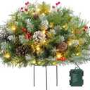 Pre-Lit Artificial Christmas Tree Urn Filler,Artificial Christmas Pine Trees with Tripod Stake,Xmas Tree Urn Filler for Front Door,Yard,Entryways,Patios Holiday Decor (Y, One Size) (1in)