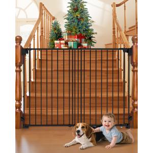 35-55" No Bottom Bar Baby Gates for Stairs, 39" Extra Tall Child Safety Gate with Auto Close Large Walk Thru Door, Hardware Mount Dog Gate Pet Gate for The House Doorways, Indoor Outdoor use (Black)