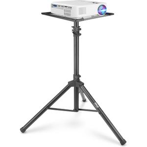 Pyle Projector Stand Tripod, Height Adjustable 28"-46" Portable Laptop and DJ Equipment Stand with Angle Tilt Tray, Heavy Duty Metal Construction, Foldable Design, 20" x 16" Platform