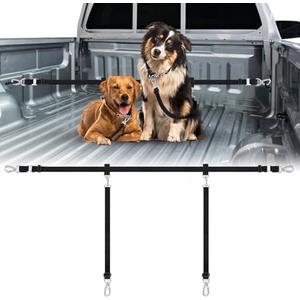 Clysee Truck Bed Dog Tether for Two Dogs Double Leash Tether Tie Down System Car Harness Belt Heavy Duty Adjustable Safety Canine Leash for Pickup SUV Truck Outdoor Bed