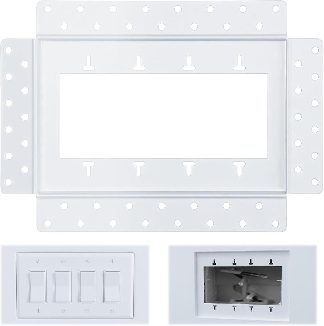 4 Gang Flush Drywall Receptacle Mount White Elegant Wall Mount for Receptacles and Electrical Outlets Home Commercial Spaces