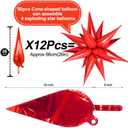 4 x 50 Pcs Red Foil Cone Star Balloons - 26 Inch Explosion Mylar Balloons, 12 Point 3D Starburst for Party Supplies, Christmas, Birthday, Wedding Decorations