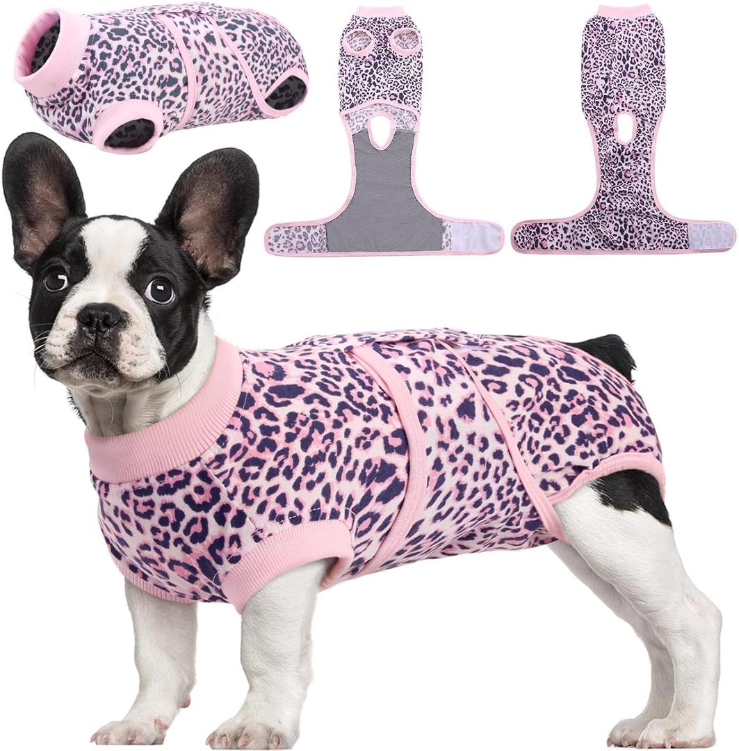 Kuoser Dog Surgery Suit, Comfy Dog Recovery Suit Female Doggie Onesie for Surgery, Post-Op Onesie for Female & Male Dogs, Soft Protective Wear, PinkLeopard XL