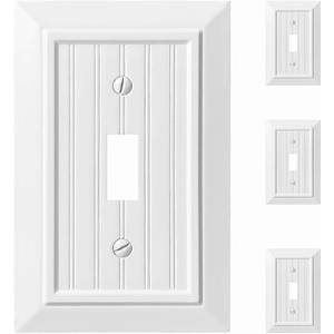 Beadboard Outlet Covers Wall Plates, Bamboo Fiber Light Switch Covers, Natural Material Electric Receptacle Decorative Switch Plate Outlet Cover Pure White (1 Gang Toggle 4 Pack)