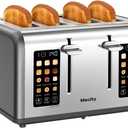 Mecity 4 Slice Toaster with Touch Screen Control, 4 Wide Slots, Stainless Steel Smart Bread Toaster for Bagels, Muffins, Waffles, Dual Control Panel, Timer, Defrost, Reheat, 120V 1650W, Pearl Grey