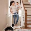 Mumeasy 29.6-46" Baby Gate for Stairs, Pressure Mounted Dog Gate for Doorways, Auto Close Pet Gate for Indoor Use, Extra Wide Child Gate with Walk Thru Door White, Mom's Choice Awards Winner