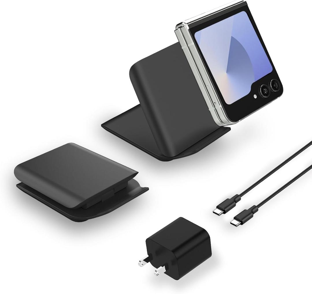 Foldable Wireless Charger for Samsung Galaxy Z Flip 7, Portable Travel Wireless Charging Stand, 15W Fast Wireless Charger Station for Galaxy Z Flip6/5/4/3, Motorola Razr+ (20W Adapter Included), Black